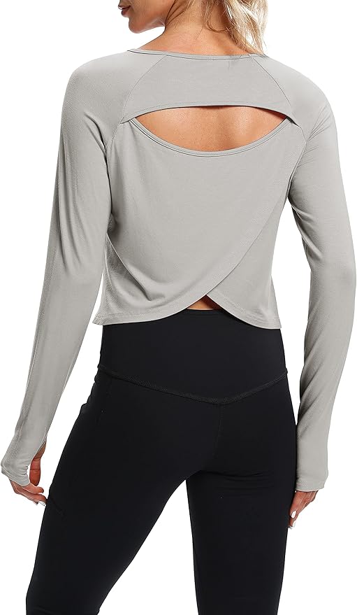 Bestisun Long Sleeve Workout Running Shirts Athletic Yoga Gym Crop Tops for Women
