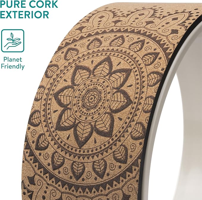 Navaris Cork Yoga Wheel - Prop for Stretching, Flexibility, Back Bends - Helps Deepen Poses and Stretch Back, Shoulders, Chest - 13" (33cm) Diameter