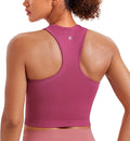 CRZ YOGA Seamless Ribbed High Neck Crop Tank Tops for Women - Longline Racerback Padded Sports Bras