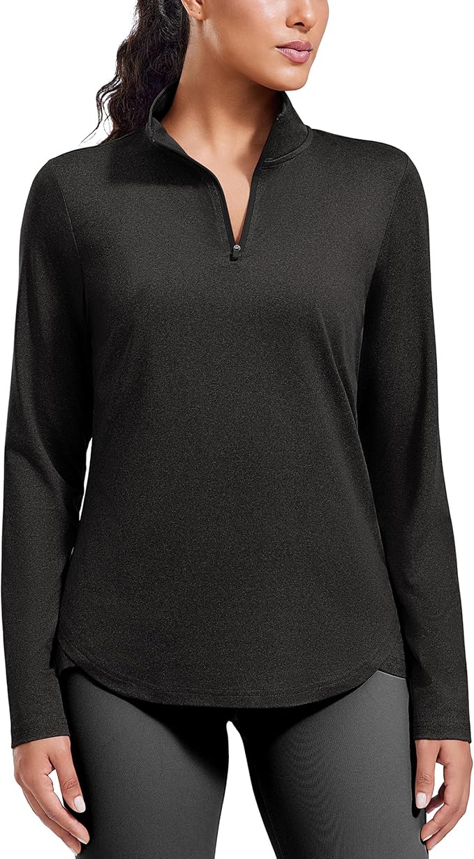 PINSPARK Workout Tops for Women Long Sleeve Athletic Shirt Quarter Zip Running Shirts Stretchy UPF 50+ Yoga Hiking Tee Top