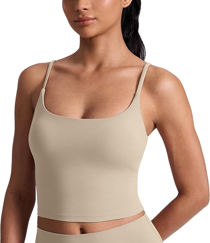 CRZ YOGA Butterlift Adjustable U Back Crop Tank Tops for Women - Padded Camisole Scoop Neck Workout Longline Sports Bras