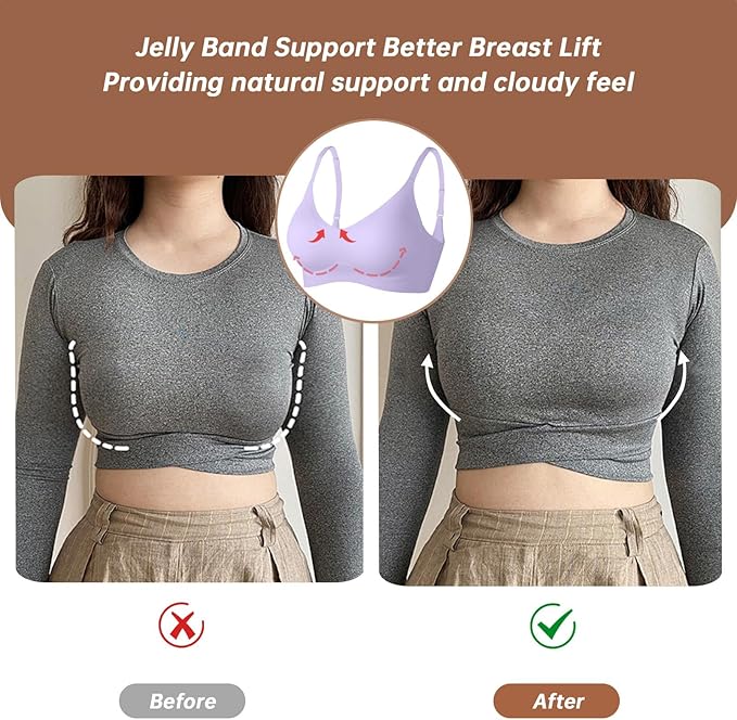 OEAK Womens Wireless Jelly Bras Comfortable Push Up Bra No Underwire Gel Bra Full Support Lift Everyday Seamless Tshirt Bras