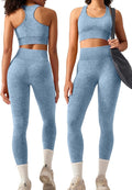 OLCHEE Womens Workout Sets 2 Piece - Acid Wash Seamless Yoga Outfits High Waist Leggings Padded Racerback Sports Bra Gym Set