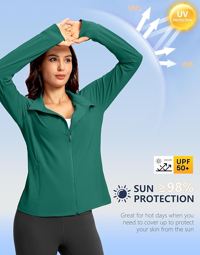G Gradual Women's Lightweight Athletic Jacket Sun Protection UPF 50+ Zip Up 4 Pockets Long Sleeve Shirts Workout Running
