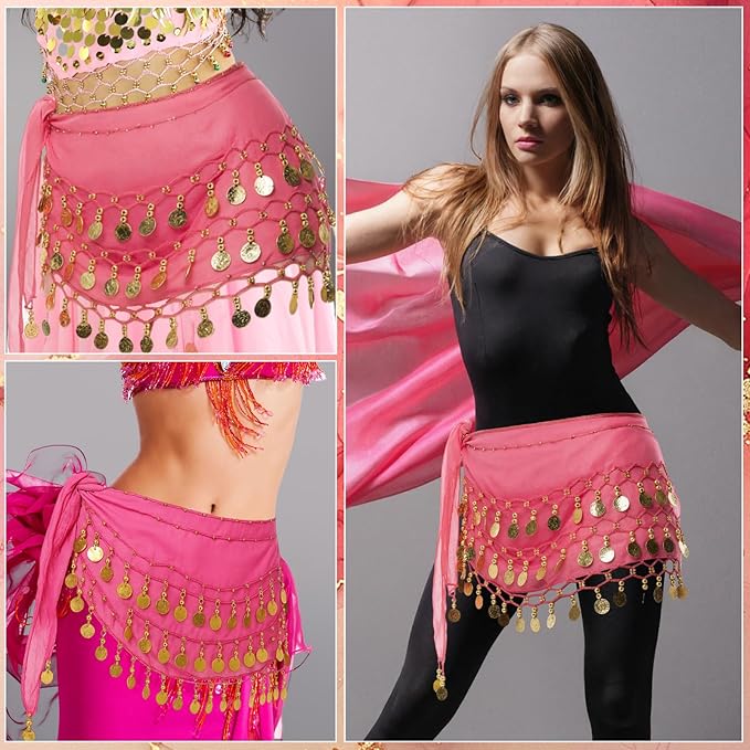 Belly Dance Hip Scarf Belly Dance Skirt 3-Layer Gold Sequins and Coins, Suitable for Yoga, Belly Dance, Performance