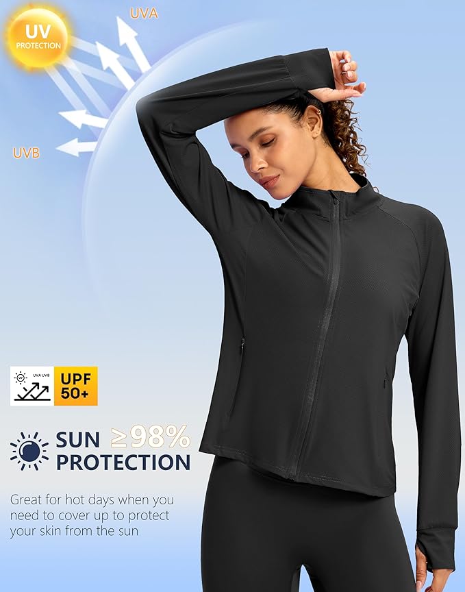 G Gradual Women's Lightweight Athletic Jacket Sun Protection UPF 50+ Zip Up 4 Pockets Long Sleeve Shirts Workout Running