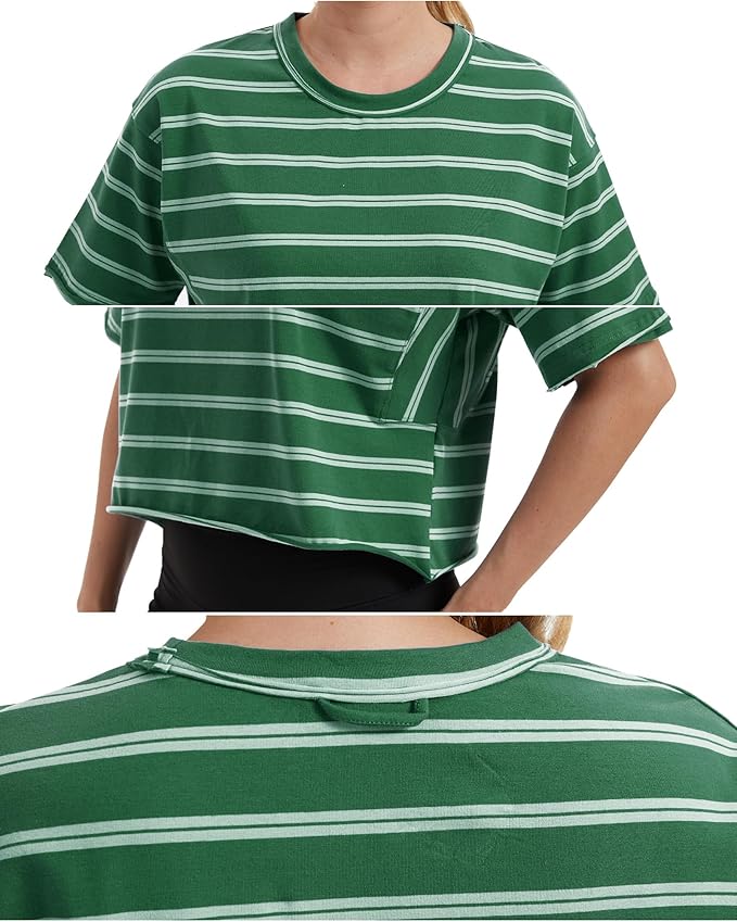 Women's Oversize Workout Crop Tops Casual Short Sleeve Drop Shoulder Boxy T-Shirts Roll Hem Basic Loose Yoga Running Tees