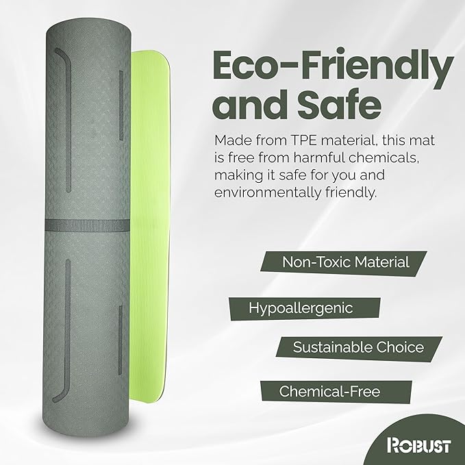 Robust Extra Thick Yoga Mat 1/4 & 1/3 & 2/5 Inch - Non Slip Exercise Mat with Alignment Lines, Carrying Strap, TPE Eco-Friendly Material for Knee Support, Sweat-Proof 72" x 24" for Women & Men