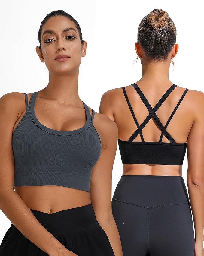 Sports Bras for Women HIigh Support, Criss-Cross Back Padded Strappy High Impact Sports Bras for Women Large Bust