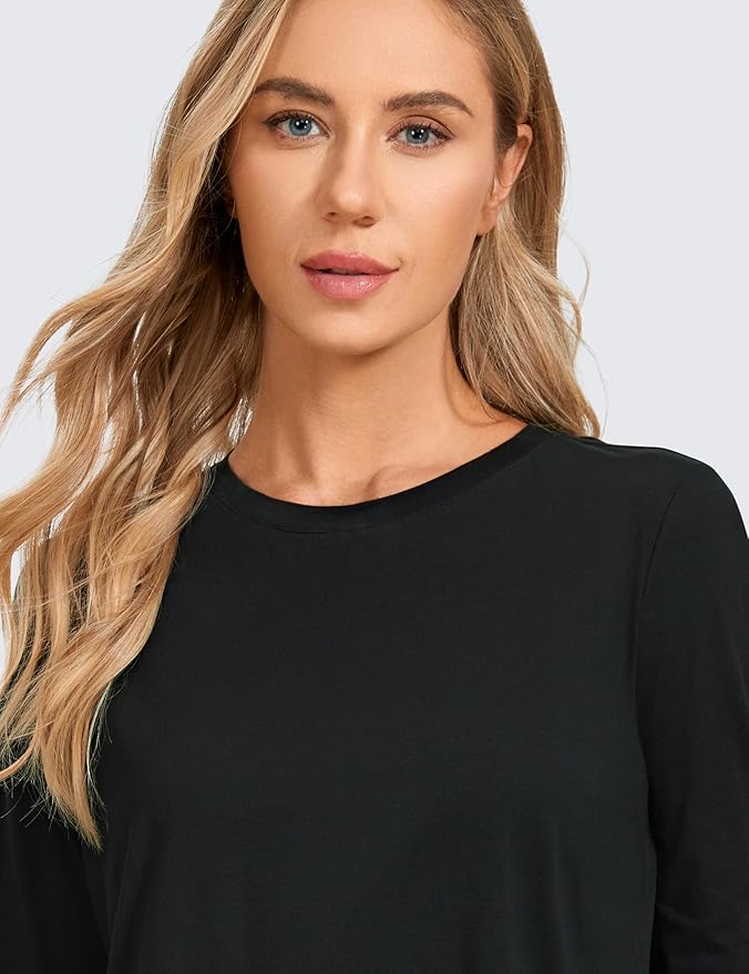 CRZ YOGA Pima Cotton Crewneck Long Sleeve Shirts for Women - Workout Athletic Yoga Casual Tops Soft Plain T-Shirt