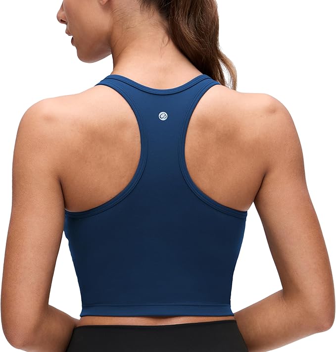 CRZ YOGA Butterluxe Racerback Crop Tank Tops for Women - Padded Y-Back Longline Sports Bras Scoop Neck Workout Yoga