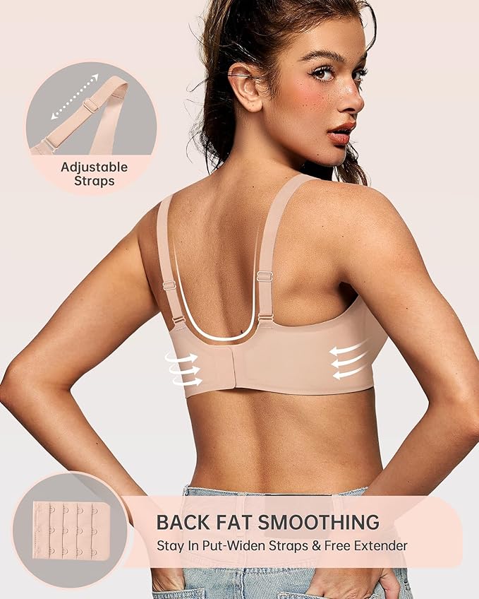 OEAK Womens Deep V Bras Wireless Comfortable Bra Supportive No Underwire Bras Tshirt Push Up Bralettes Plunge Seamless Bra
