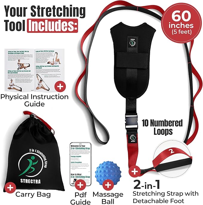 Stretch Strap with Loops Physical Therapy - Full Body Exercise Straps for Stretching with Detachable Foot - Leg & Calf Stretcher for Plantar Fasciitis, Physical Therapy, Pain Relief, and Flexibility