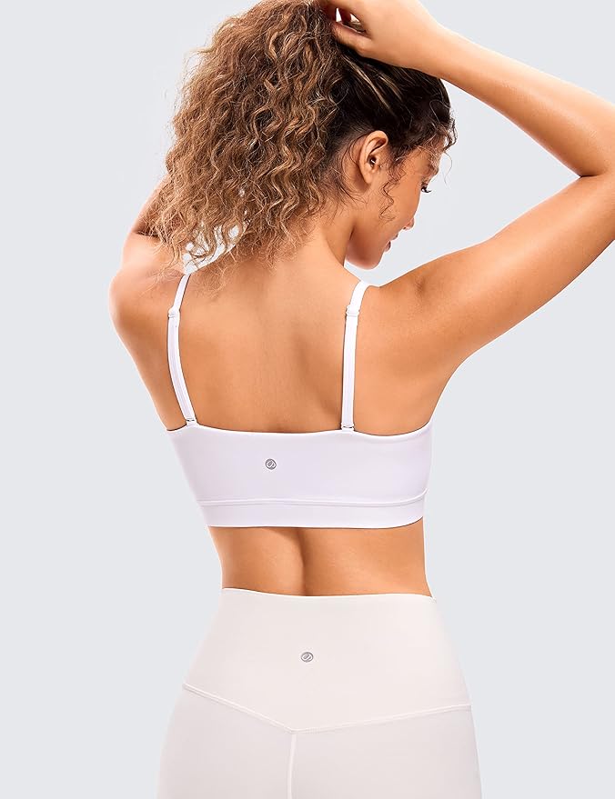 CRZ YOGA Butterluxe Womens Adjustable Spaghetti Thin Strap Sports Bra - Padded Wireless Square Neck Workout Yoga Clothes