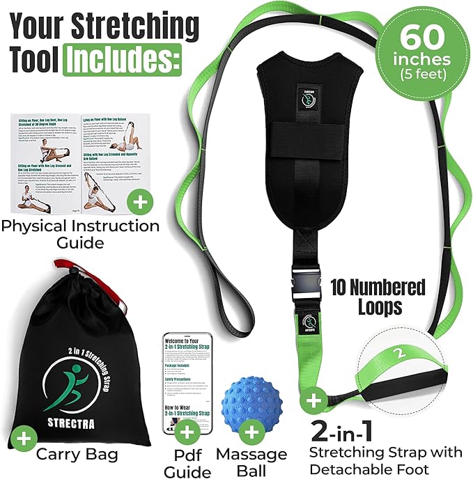 Stretch Strap with Loops Physical Therapy - Full Body Exercise Straps for Stretching with Detachable Foot - Leg & Calf Stretcher for Plantar Fasciitis, Physical Therapy, Pain Relief, and Flexibility