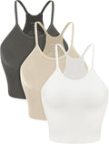 ODODOS Women's Crop 3-Pack Seamless Rib-Knit Camisole Crop Tank Tops