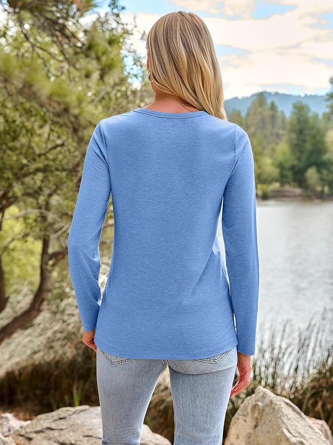 AUTOMET Women‘s Basic Long Sleeve Crewneck, Plus Size Winter & Spring Top, Casual Fall Tee for Teacher & Everyday Outfits