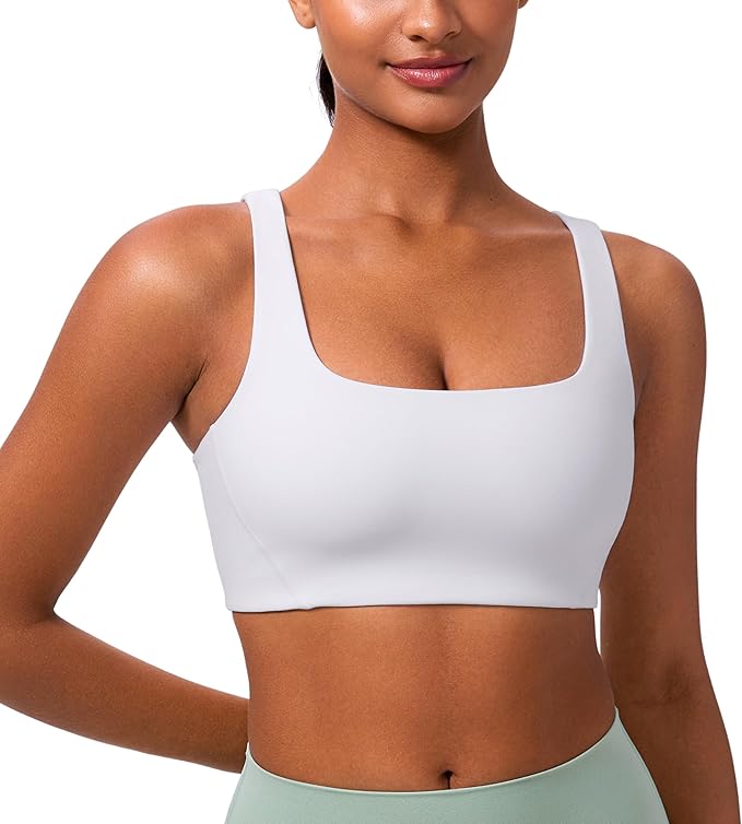 CRZ YOGA Butterlift Double Lined Square Neck Sports Bras for Women - Wireless V-Shaped Racerback Workout Yoga Top Non Padded