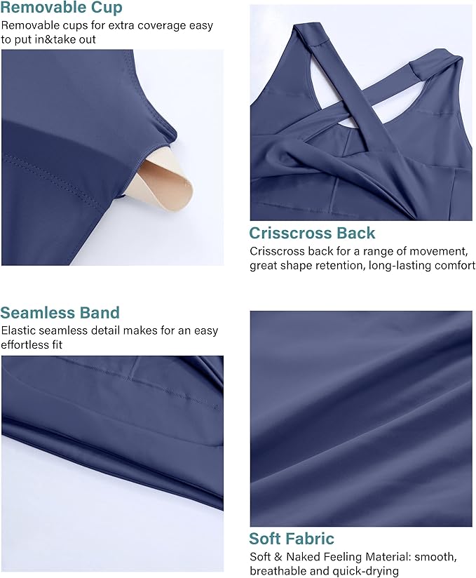 Sports Bras for Women Criss-Cross Back Padded Workout Tank Tops Medium Support Crop Tops for Women