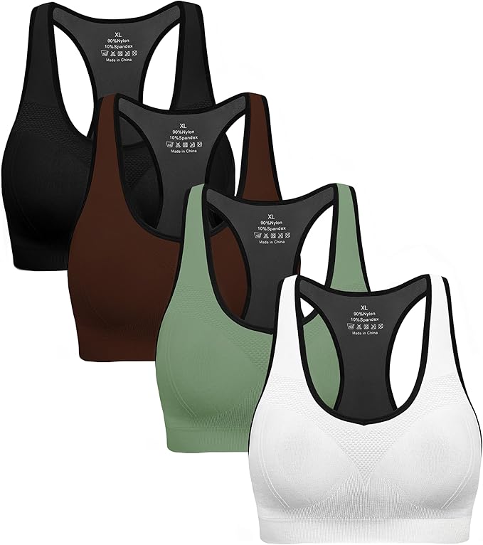 Racerback Sports Bras for Women with Pads - High Impact Athletic Tank Tops for Yoga and Workout Brassieres Bra
