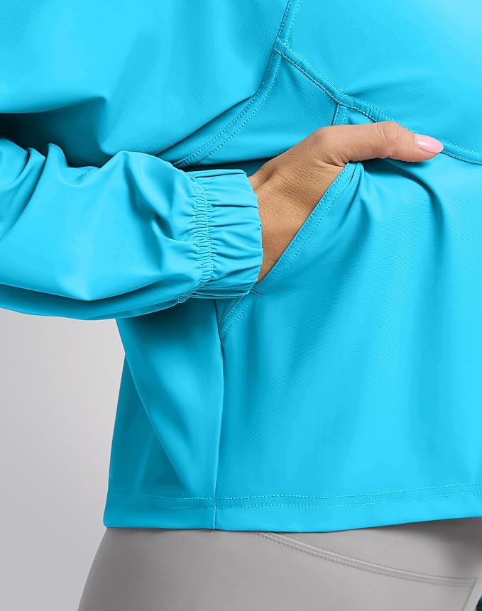 Soothfeel Women's Athletic workout Jacket Lightweight UPF 50+ Long Sleeve Sun Protection Shirts Zip Up Cropped Hiking Tops