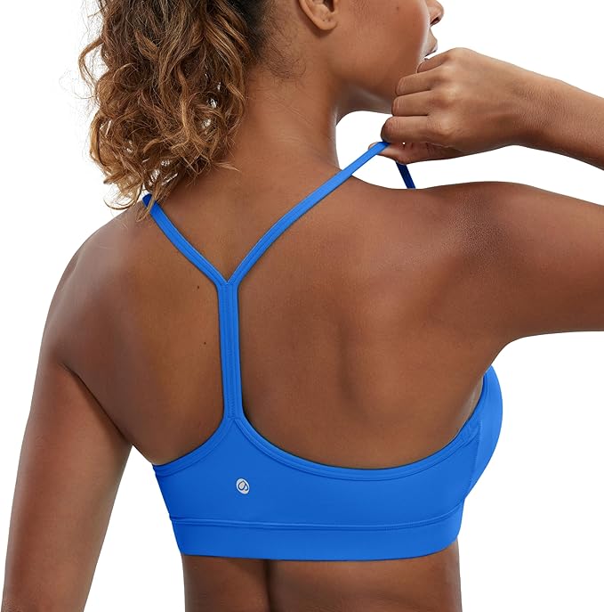 CRZ YOGA Butterluxe Y Back Sports Bras for Women - Padded Racerback Low Impact Spaghetti Thin Strap Workout Yoga Top