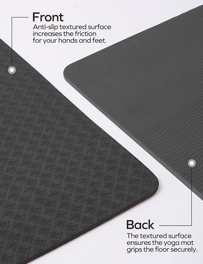Ewedoos Eco Friendly Yoga Mat with Alignment Marks TPE Yoga Mat Non Slip Hot Yoga Mat Thick 1/4'' Anti-Tear Surfaces Exercise Mats for Home Workout Fitness Pilates