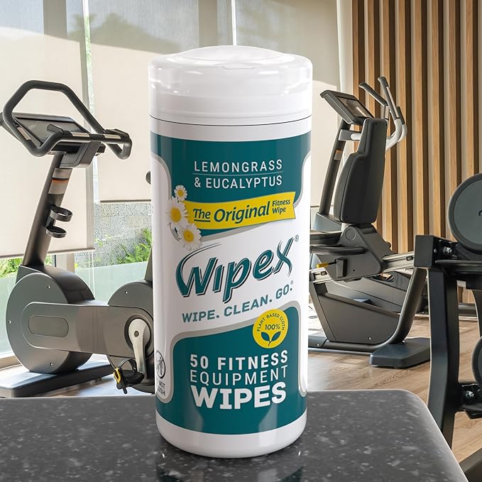 Wipex Original Fitness Equipment Wipes - EWG Verified Natural Plant Based Gym Wipes, Clean Surfaces at Home or Gym, Use as a Yoga Mat Cleaner, Lemongrass & Vinegar, 50 Count (Pack of 3)
