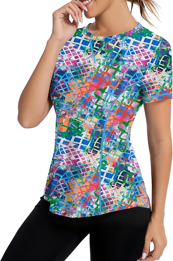 AVOOGUE Women's Short Sleeve Workout Tops Quick Dry Athletic UPF50+ Sun Protection Shirts Gym Hiking Running Yoga Clothes