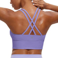 CRZ YOGA Naked Feeling Strappy Longline Sports Bras for Women - Medium Impact Criss Cross Yoga Padded Workout Crop Top