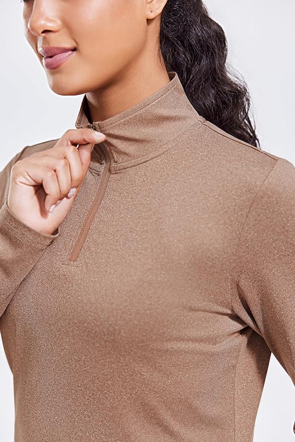PINSPARK Workout Tops for Women Long Sleeve Athletic Shirt Quarter Zip Running Shirts Stretchy UPF 50+ Yoga Hiking Tee Top