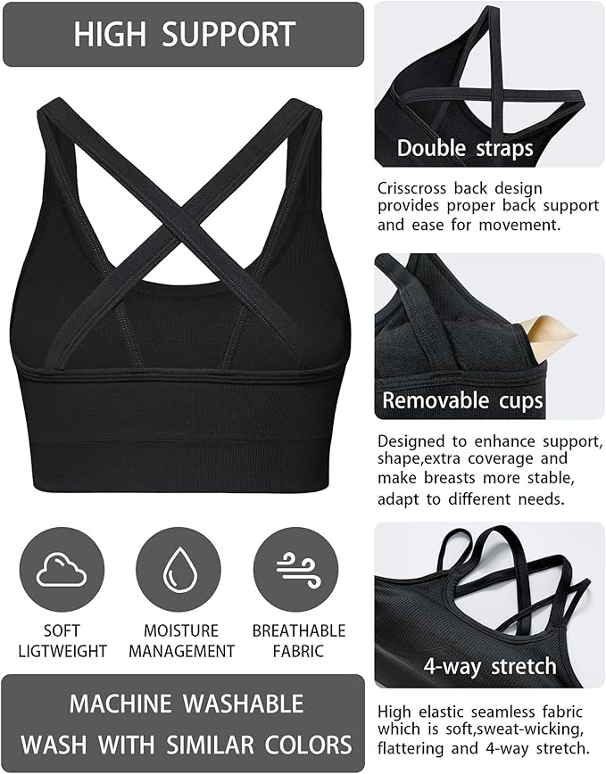 Sports Bras for Women HIigh Support, Criss-Cross Back Padded Strappy High Impact Sports Bras for Women Large Bust