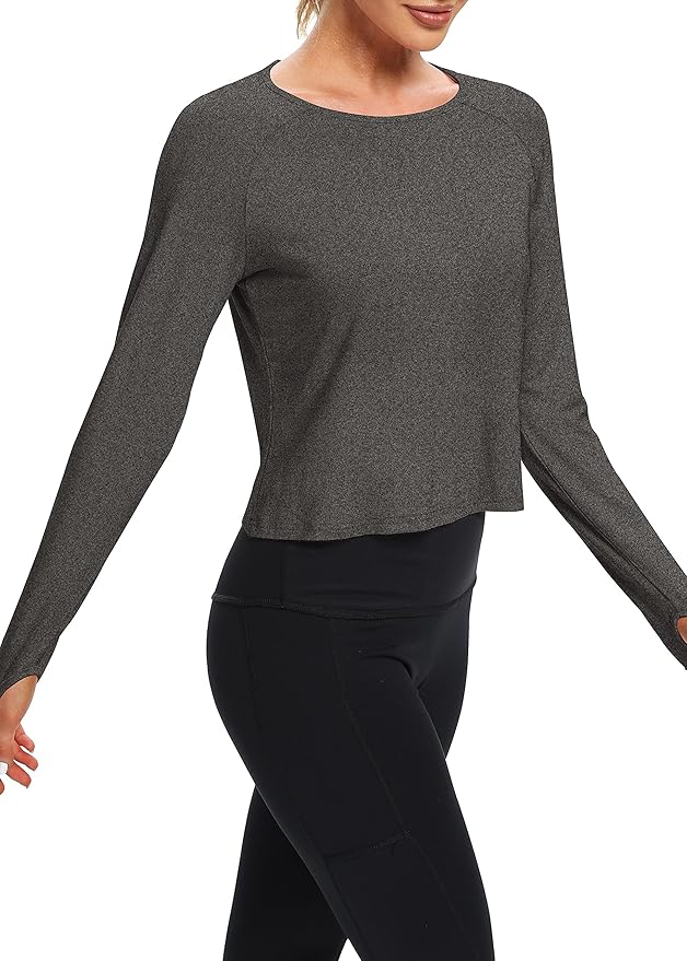 Bestisun Long Sleeve Workout Running Shirts Athletic Yoga Gym Crop Tops for Women
