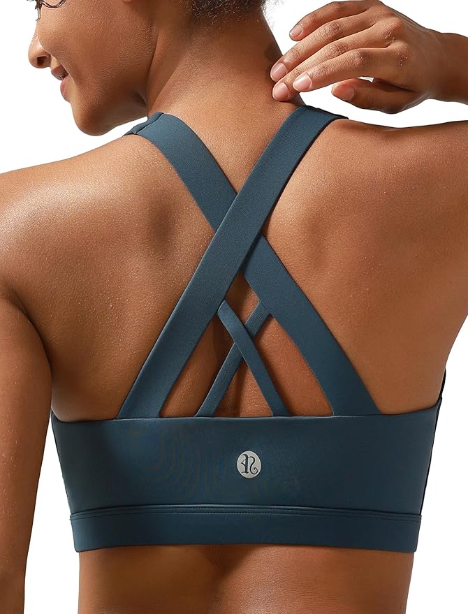 RUNNING GIRL Sports Bras for Women,Padded Strappy Sports Bras Criss-Cross Back Medium Support Sports Bras with Removable Cups