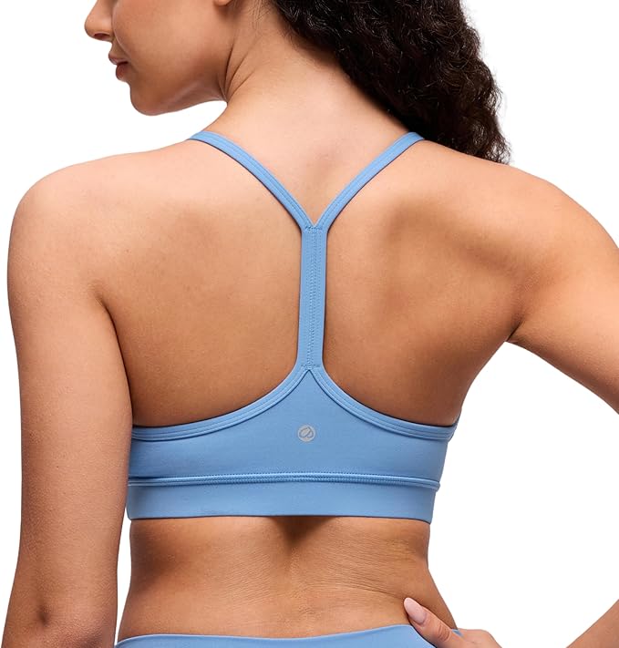 CRZ YOGA Butterluxe Y Back Sports Bras for Women - Padded Racerback Low Impact Spaghetti Thin Strap Workout Yoga Top