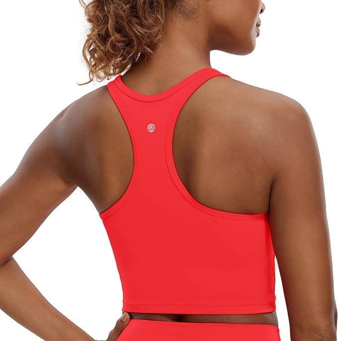 CRZ YOGA Butterluxe Racerback Crop Tank Tops for Women - Padded Y-Back Longline Sports Bras Scoop Neck Workout Yoga