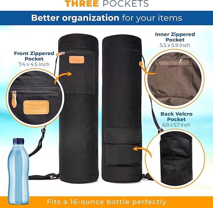 UDANA Yoga Mat Bag – Heavy Duty Canvas Carrier with 3 Pockets & Full Zip – Available in 3 Sizes (16L, 18L, 34L) - Multiple Colors