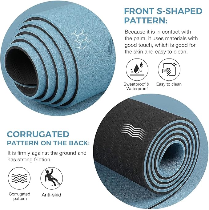 Gruper Yoga Mat Non Slip TPE Extra Wide Yoga Mat with Alignment Mark, 72"L x 32"W x 0.32"/0.24"Th (183cm x 80cm x 8mm/6mm), Anti-Tear Exercise Mat with Carrying Strap and Bag, Workout Mats for Yoga, Pilates