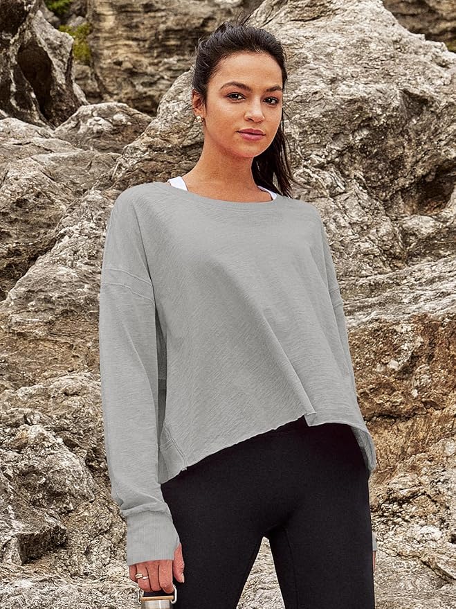 Panadila Womens Open Back Workout Top Long Sleeve Athletic Shirts Casual Crop Running Tee Y2k Yoga