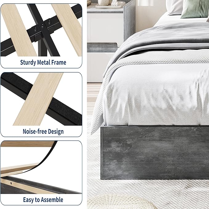 GarveeHome Twin XL Size Wood Platform Bed Frame,Wooden Bed Frame Without Headboard, Wood Slat Support,No Box Spring Needed, Easy Assembly