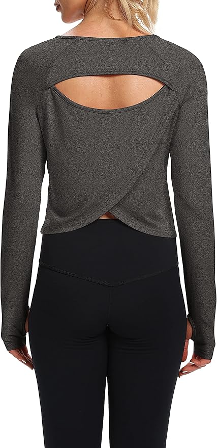 Bestisun Long Sleeve Workout Running Shirts Athletic Yoga Gym Crop Tops for Women