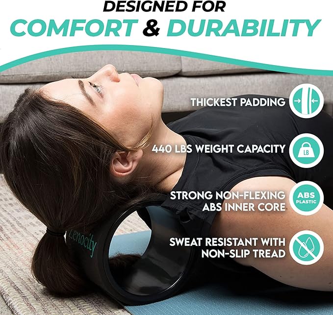 Yoga Back Roller - Yoga Wheel for Stretching and Back Pain Relief - Back Stretcher - Foam Roller - Balance Accessory for Stretching - Thick Padding for Comfort - Improve Flexibility
