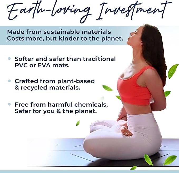 Y O Gayo Eco Balance Yoga Mat with Carry Strap – Superior Grip, Non-Slip, Durable & Lightweight, Sustainable Natural Rubber Mat with Alignment Lines