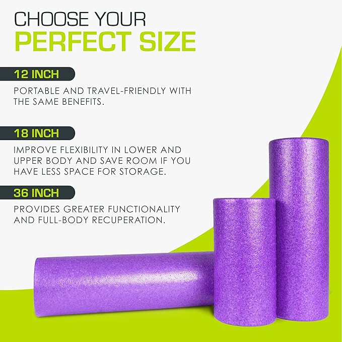 ProsourceFit High Density Foam Rollers 18 - inches long, Firm Full Body Athletic Massager for Back Stretching, Yoga, Pilates, Post Workout Trigger Point Release, Purple