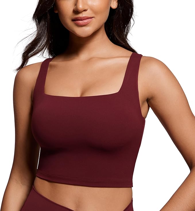 CRZ YOGA Butterluxe Square Neck Crop Tank Tops for Women - Workout Longline Sports Bras Padded Yoga Camisole