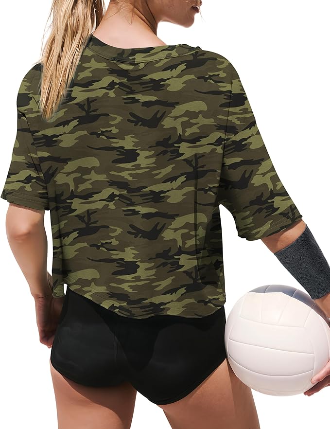 XIEERDUO Cotton Tshirts for Women Drop Shoulder Round Neck Oversized Crop Tops Workout Tops Tees