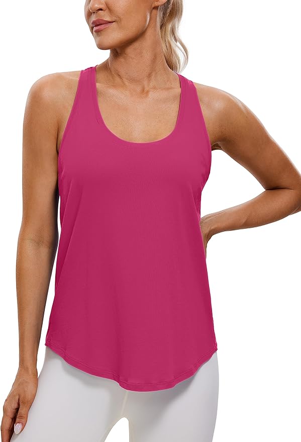 CRZ YOGA Pima Cotton Racerback Tank Tops for Women - Workout Athletic Casual Soft Scoop Neck Sleeveless Shirts