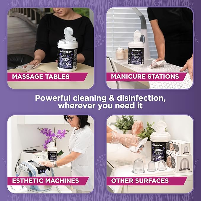 Prevention All Purpose Disinfectant Wipes – Canister of Cleaning Wipes for Salons, Spas, Wellness Centers and Yoga Studios – Hospital Grade Surface Sanitizing – 160 Count (4 Pack)