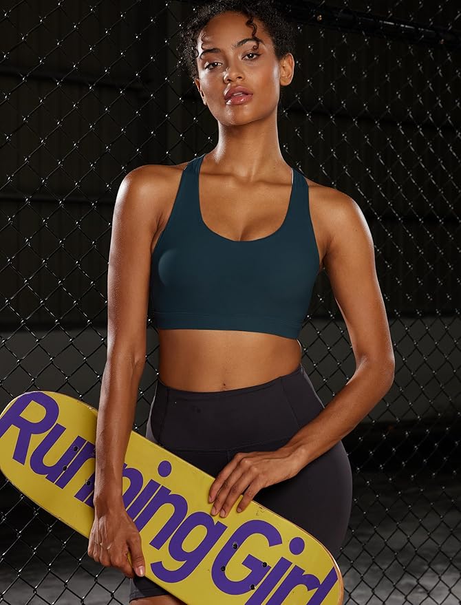 RUNNING GIRL Sports Bras for Women,Padded Strappy Sports Bras Criss-Cross Back Medium Support Sports Bras with Removable Cups