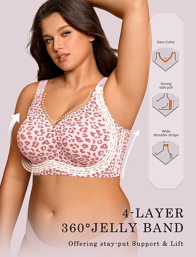 OEAK Womens Wireless Jelly Bra Plus Size Supportive Seamless Bras Full Coverage Push Up Comfortable No Underwire Tshirt Bras